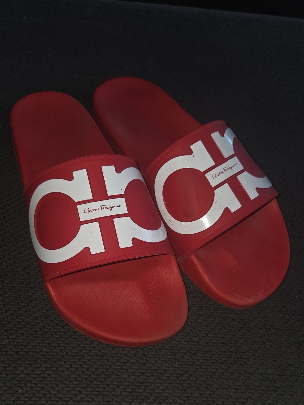 Salvatore Ferragamo Red Logo Slide Sandals